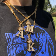 Zircon Crown Letter Pendant Necklace For Women Men Initial Alphabet Necklace Hip Hop Choker Chain Jewelry - H