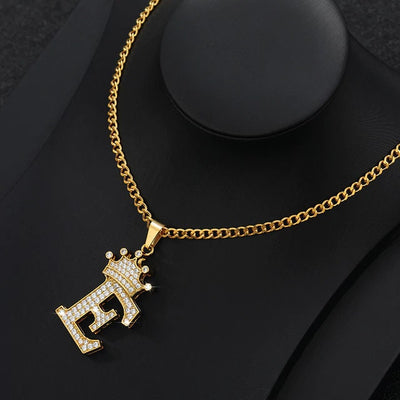 Zircon Crown Letter Pendant Necklace For Women Men Initial Alphabet Necklace Hip Hop Choker Chain Jewelry - E
