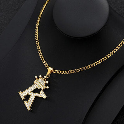 Zircon Crown Letter Pendant Necklace For Women Men Initial Alphabet Necklace Hip Hop Choker Chain Jewelry - K