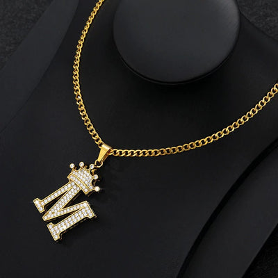 Zircon Crown Letter Pendant Necklace For Women Men Initial Alphabet Necklace Hip Hop Choker Chain Jewelry - M