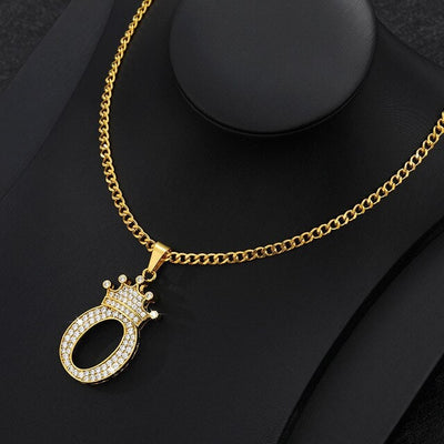 Zircon Crown Letter Pendant Necklace For Women Men Initial Alphabet Necklace Hip Hop Choker Chain Jewelry - O