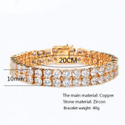 Zircon Tennis Bracelet Chain Charm Hip Hop Style Fashion Jewelry Iced Finish 2 Row Gold Color Tone AAA CZ Bracelet Link 8&quot;