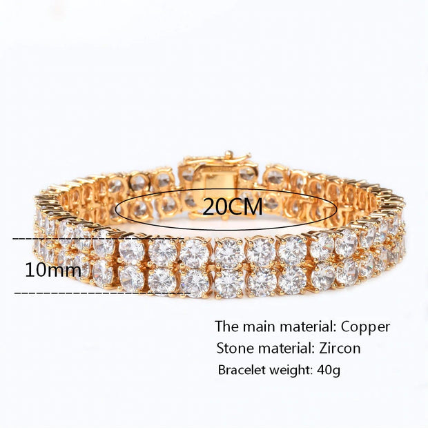 Zircon Tennis Bracelet Chain Charm Hip Hop Style Fashion Jewelry Iced Finish 2 Row Gold Color Tone AAA CZ Bracelet Link 8&quot;