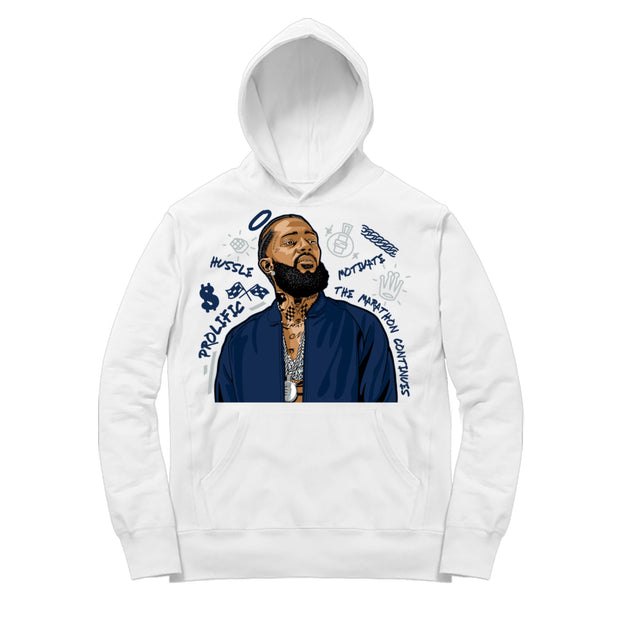 Youth 1 Midnight Navy Hoodie | Nipsey Forever Fly - Retro 1 High OG CO.JP Midnight Navy / White Hooded shirt