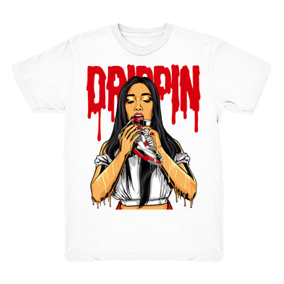 Women 4 Fire Red shirt | 4s Drippin - Retro 4 Fire Red OG / White tee shirts