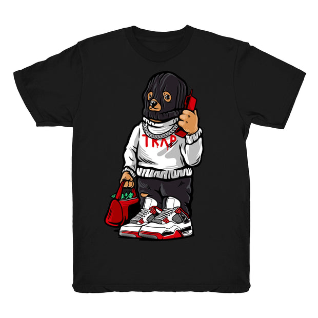 Youth 4 Fire Red shirt | Trap Bear - Retro 4 Fire Red OG / Black tee shirts