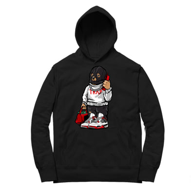 Youth 4 Fire Red Hoodie | Trap Bear - Retro 4 Fire Red OG / Black Hooded shirt