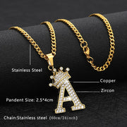 Zircon Crown Letter Pendant Necklace For Women Men Initial Alphabet Necklace Hip Hop Choker Chain Jewelry - W