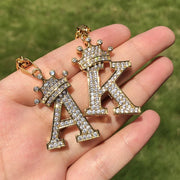 Zircon Crown Letter Pendant Necklace For Women Men Initial Alphabet Necklace Hip Hop Choker Chain Jewelry - J