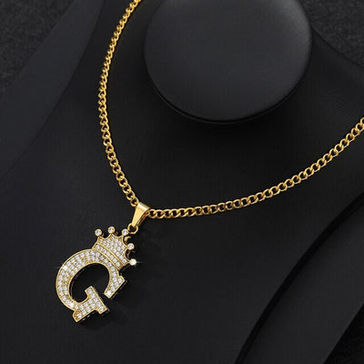Zircon Crown Letter Pendant Necklace For Women Men Initial Alphabet Necklace Hip Hop Choker Chain Jewelry - G