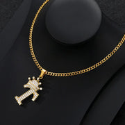 Zircon Crown Letter Pendant Necklace For Women Men Initial Alphabet Necklace Hip Hop Choker Chain Jewelry - T