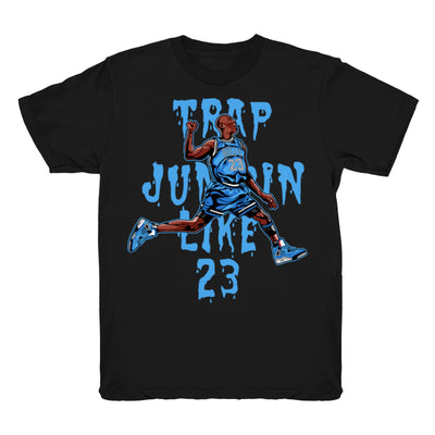 Youth 4 UNC shirt | Trap Jumpin - Retro 4 UNC 2021 / Black tee shirts